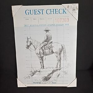 Guest Check Wall Art with Cowboy Illustration - Blue & Gray